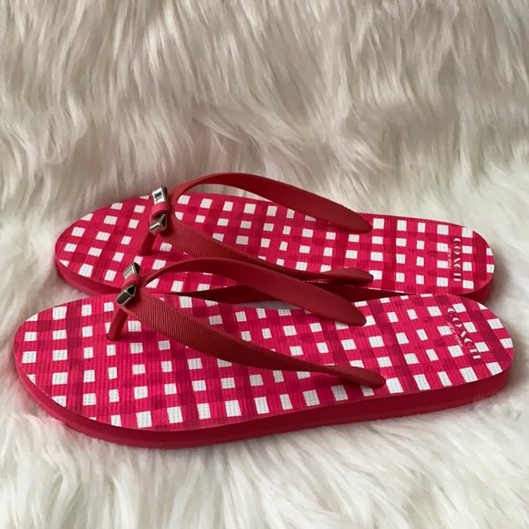 COACH Painted Gingham Flip Flop Sandals Sz 8 - Picture 2 of 4